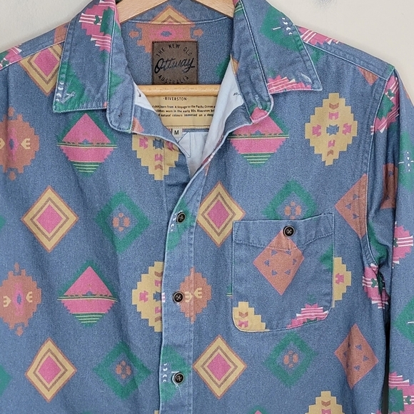 Ottway The Label | Riverston 80s Inspired Aztec Tribal Print Button Front Shirt - Picture 3 of 6